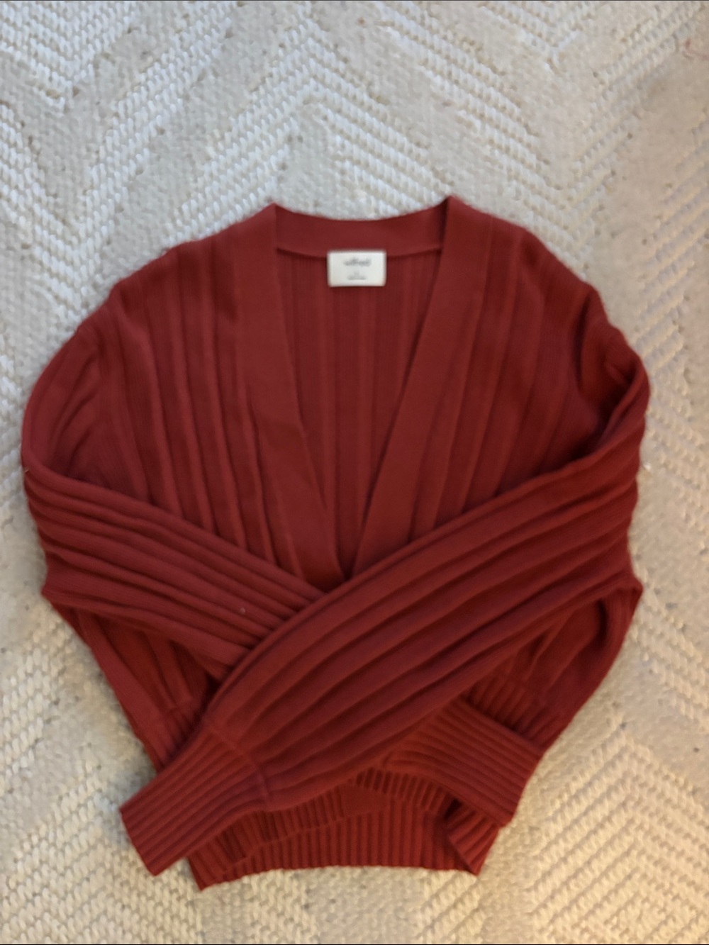 Wilfred Deep Red Ribbed V-Neck Button Cardigan - Picture 3 of 4